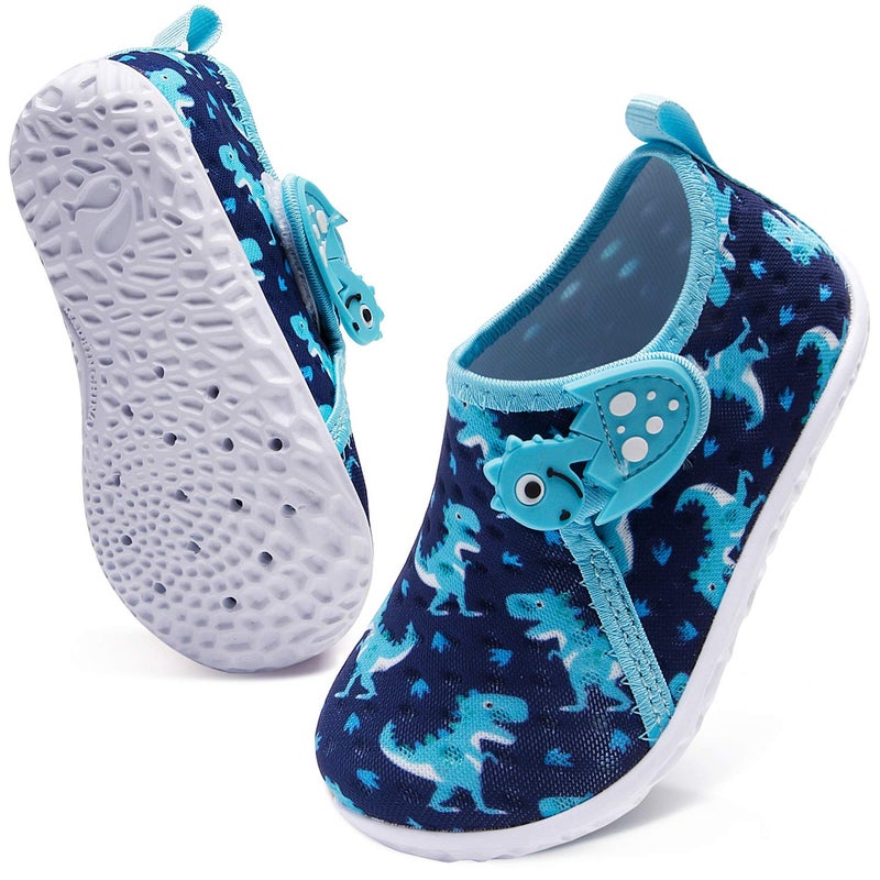 FEETCITY Baby Water Shoes Barefoot Quick Dry Aqua Wide Toe for Boys Girls Swim Beach Pool Blue Dinosaur 18-24 Months Infant - Image 2